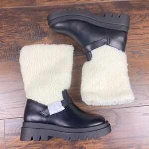 New JustFab Scout Sherpa Moto Boots Size 7